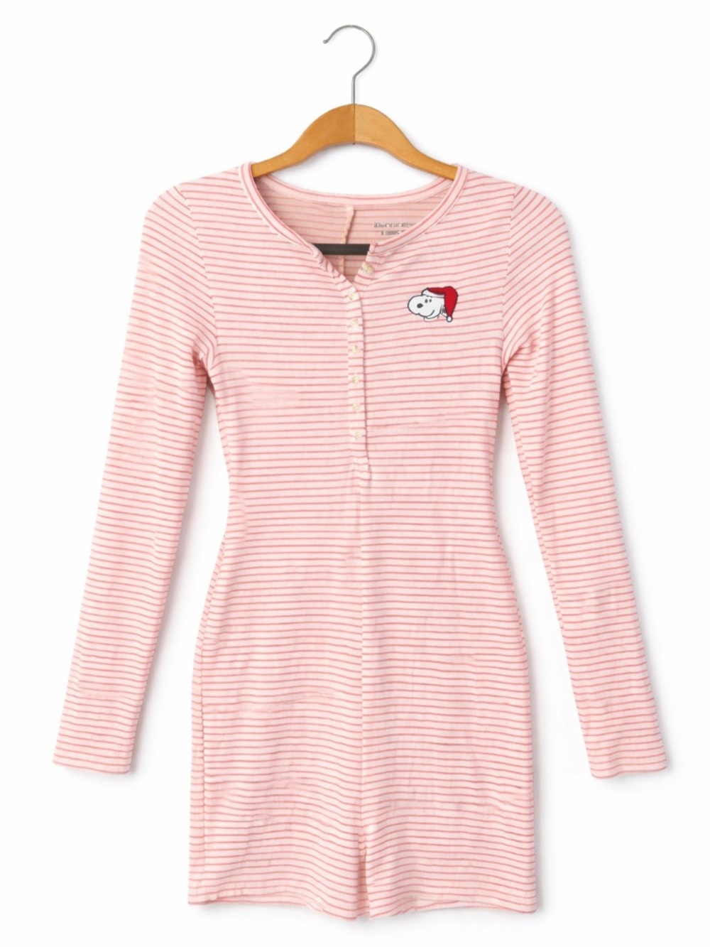 American Eagle Snoopy PJ Romper Small Pink Stripe Long Sleeve Sleepwear